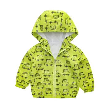 

Toddler Kids Girls Boys Long Sleeve Car&Star Print Windproof Coat Hooded Spring Autumn Fashion Outwear With good quality