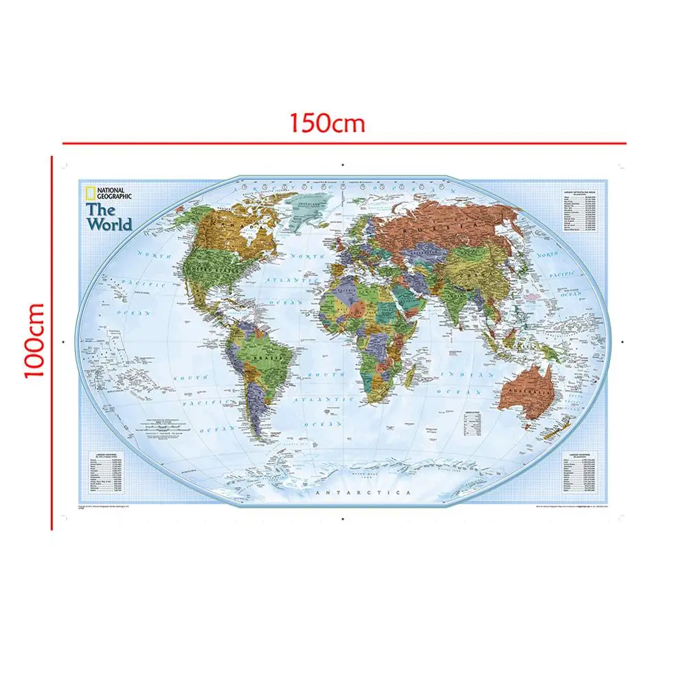 

150x100 Non-woven Waterproof Map World Map With Important Cities Of Various Countries Marked Without National Flag