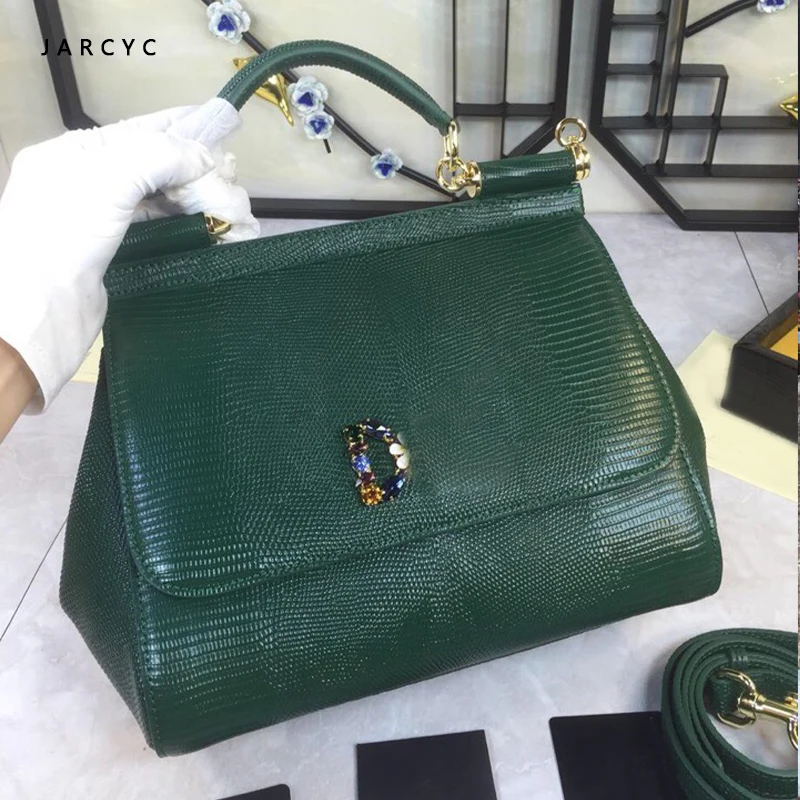 

Luxury Lizard Pattern Cowhide Women Handbag Wide Shoulder Strap Bucket Bag Designer Shoulder Bag Buckle High Quality Totes 2019