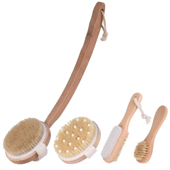 

Dry Brush Body Brush Set:Bamboo-Natural Pig Hair Brush Dry Body Brush, Dry Skin Exfoliation, Long Handle Brush, Pumice Gift