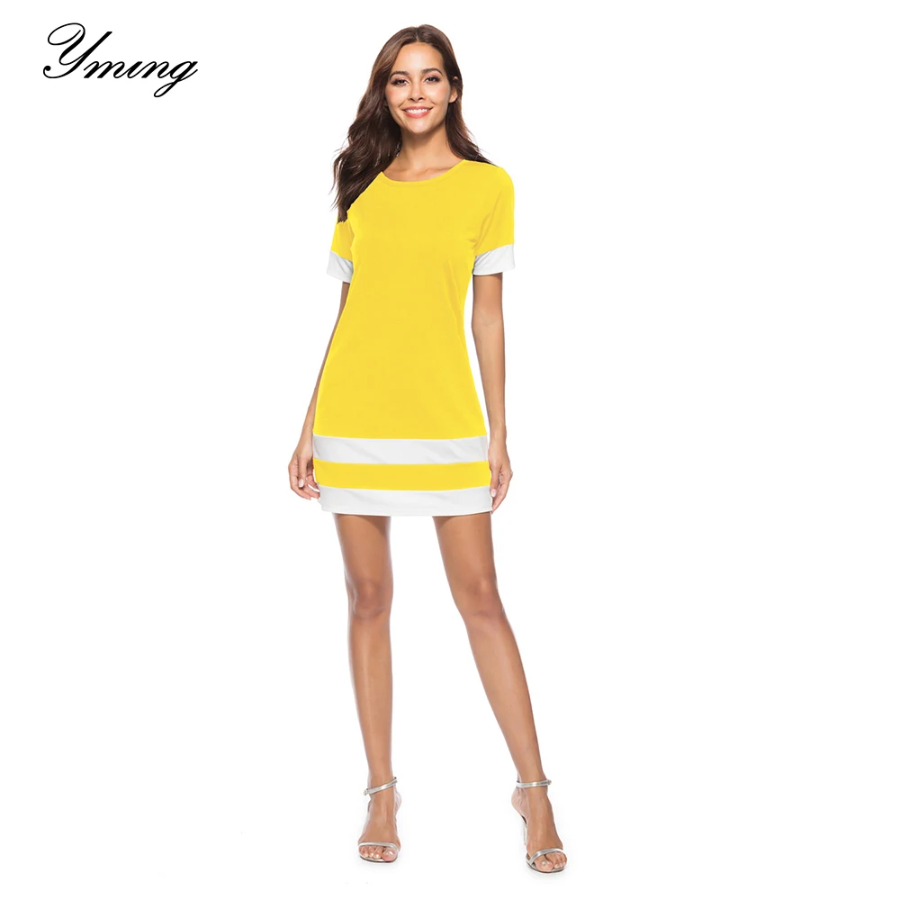 

YMING Women's Summer Fashion Stitching Dress Solid Color Round Neck Pencil Dresses Friends Party Club Dress Everyday Wear