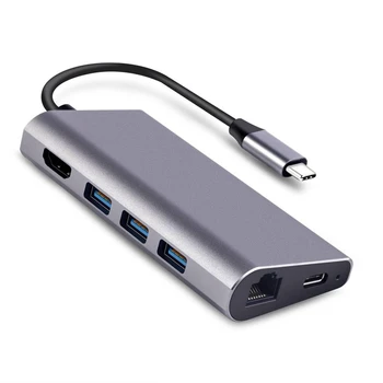 

For MacBook Samsung Huawei P30 Projector Type C To HDMI Gigabit Lan RJ45 PD Charger USB C 3.0 Hub SD TF Card Reader 8in1 Adapter