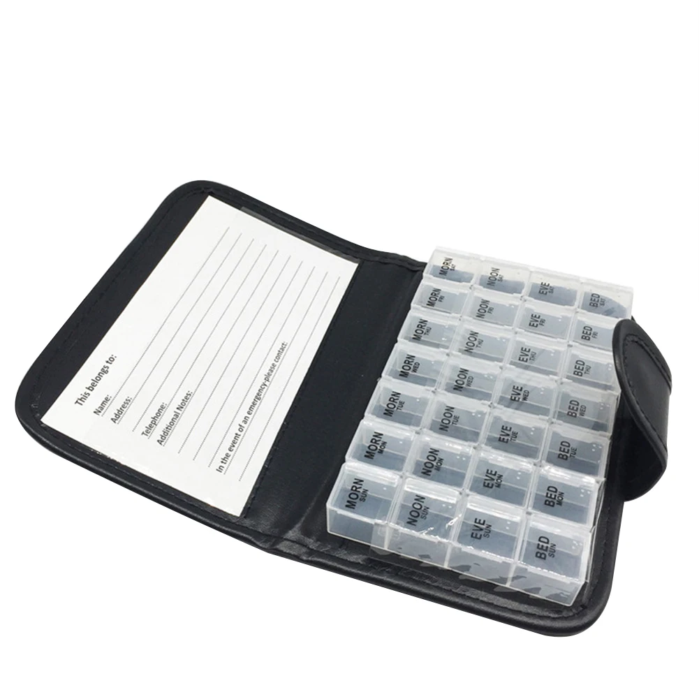 7 Days 28 Grid Leather Box Square pp Pill Box(OPP Bag