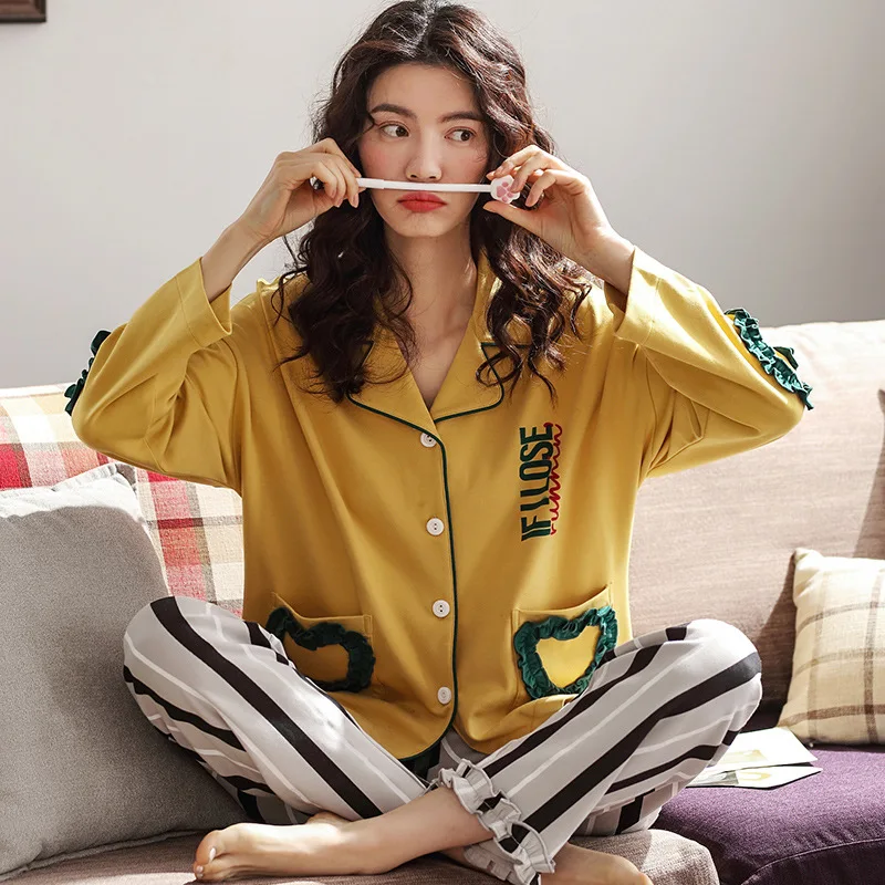 

A789 # Vertical Large Lettered Cardigan LZ WOMEN'S Long Sleeve Pajamas Homewear Set Series