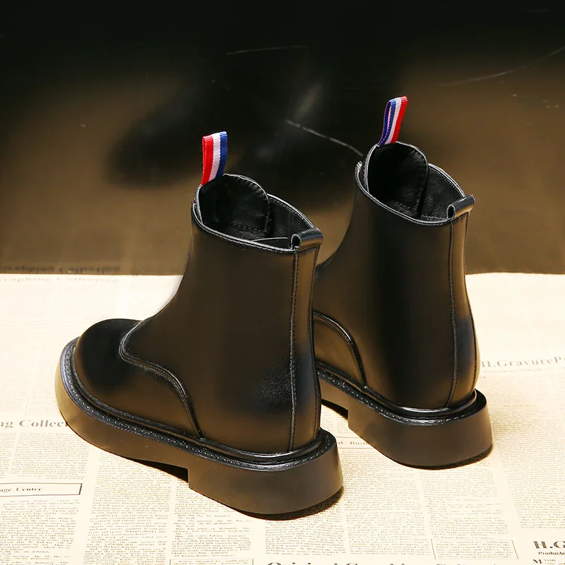 

Korean-style Casual Short Boots Women's 2018 Winter New Style plus Cotton Tube England Martin Boots Versatile Flat Zipper Machin