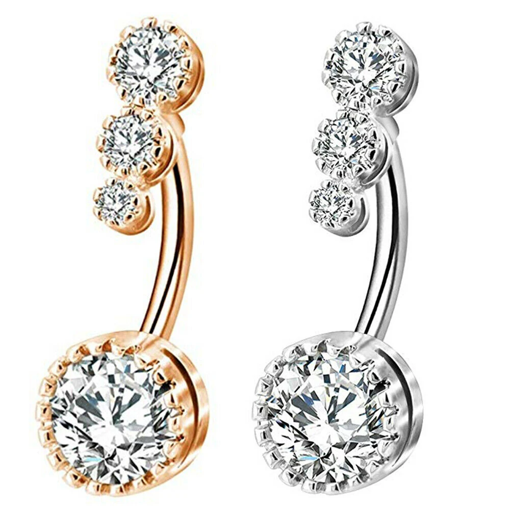 

1 pcs Body Jewelry Steel Belly Piercing Button Rings Clear CZ Round Crystal Navel Rings Belly Jewelry For Women 2019 New