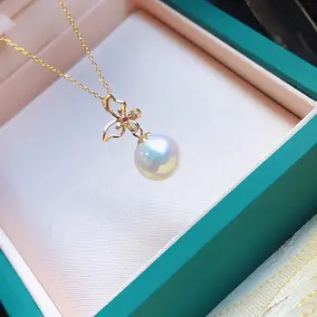 شراءMADALENA SARARA 10-11 مللي متر لؤلؤ المياه العذبة اللؤلؤ الأبيض الطبيعي 18K الذهب روبي تمهيد وضع عقد دلاية نسائية O سلسلة Au750