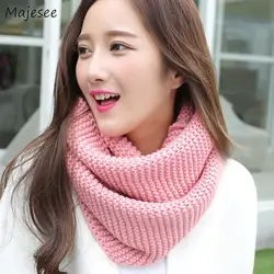 Шарфы женские вязаные розовые милые кавайные однотонные зимние теплые толстые корейские стильные универсальные Простые повседневные