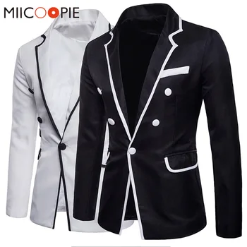 

Black White Blazer Masculino Slim Fit New Fashion Single Button Mens Blazers Coats Autumn Male Button Long Sleeves Suit Jackets