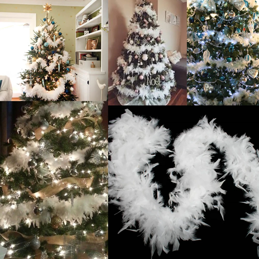 5pcs/lot 2M Christmas Tree White Feather Boa Strip Decorations Xmas Ribbon Wedding Party Garland Decor Apparel DIY Fabric Craft | Дом и сад