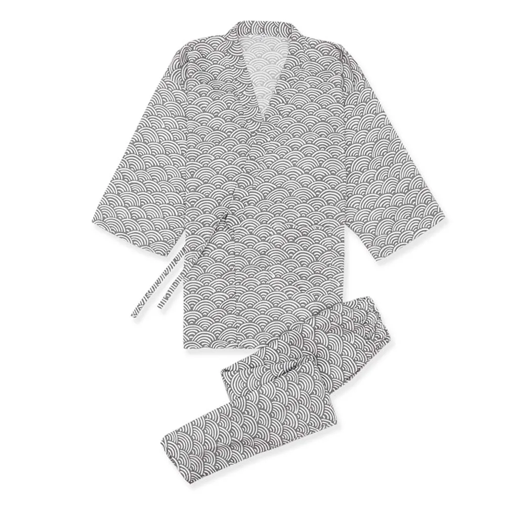 Plus Size Men Japanese Kimono Pajamas Cotton Casual Long-sleeve Trousers Home Service Two-piece Suit Comfortable Sleepwear spring and autumn new ladies pajamas long sleeved trousers two piece 100% cotton crepe cute rabbit home service plus size suit