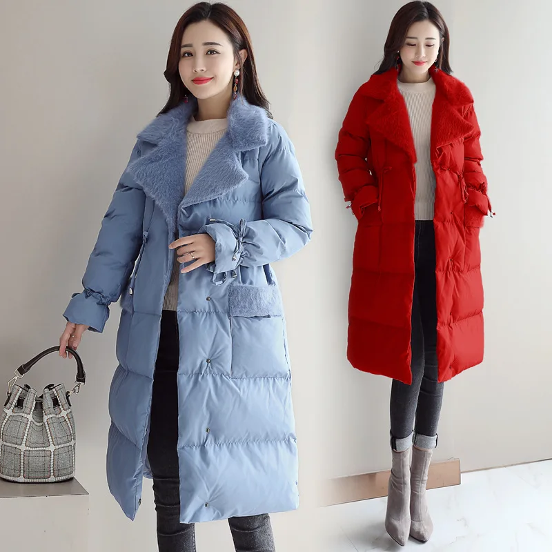 

2018 Autumn And Winter New Style Thick Warm down Feather Cotton Overcoat Women's Korean-style Waist Hugging Slimming Winter Cott