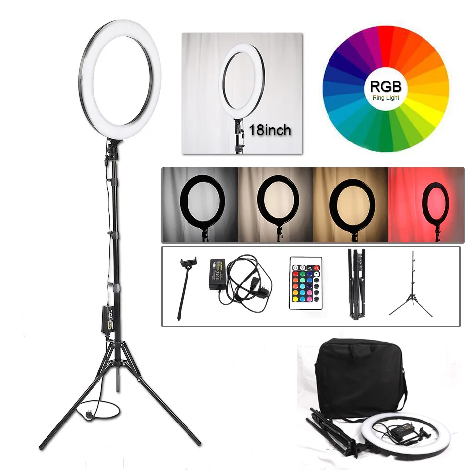 

18-inch 48cm Studio Lighting LED Ring Light Photography Dimmable Ring Lamp for Makeup Youtube Video Live Adjustable 19 colors