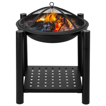 

Fire Pit 22" Four Feet Iron Brazier Wood Burning Fire Pit Decoration for Backyard Poolside with a Shelf for Backyard Poolside