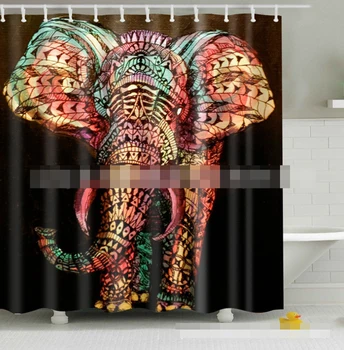 

Mildew-proof Bath Curtain Personality Digital Printed Polyester Color Elephant Interval Curtain Shower Room Decoration