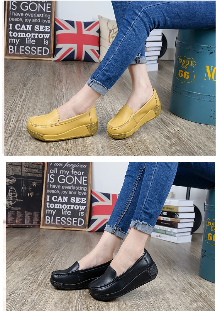 Women's shoes 2020 spring summer all-match mother single shoes leather rocking shoes platform platform nurse shoes work shoes