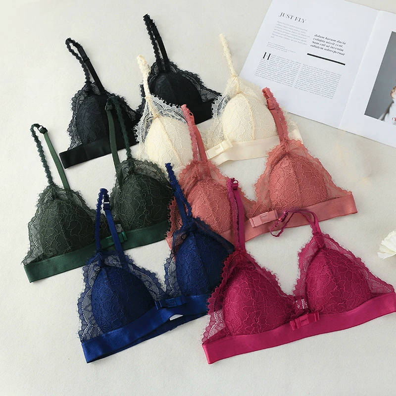 

French Style Bralette Seamless Deep V Lace Bra Wireless Thin Underwear Sexy Lingerie Soft Bras For Women Hot Elegant