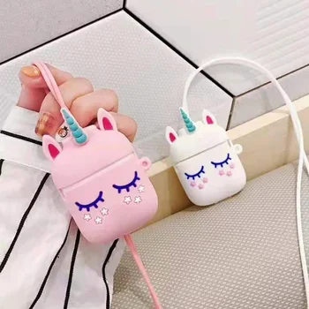 

Unicorn Soft Silicone Case Earphones for Apple Airpods Bluetooth Wireless Earphone Protective Box Attached Earphone Lanyard
