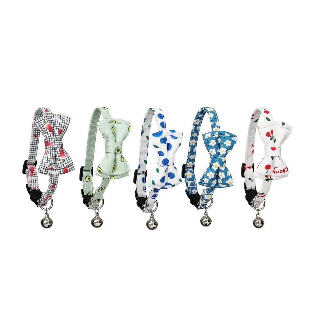 Durable Fruit Printed Cat Collar Adjustable Small Dog Collar Safety Puppy Collar with Pendant for Small Cats Accessories