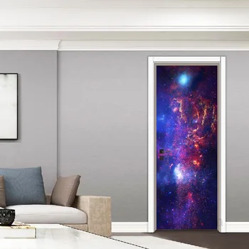 

Gorgeous Purple Galaxy Self Adhesive 3d Door Stickers Art Renovation Living Room Waterproof Wallpaper Home Decor Picture