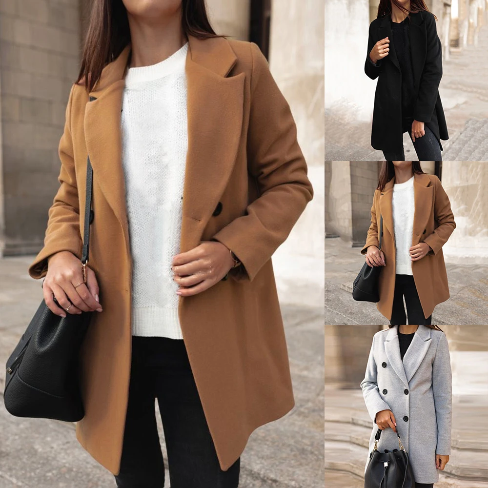 MoneRffi, новинка, шерстяное пальто, женское, длинный рукав, отложной воротник, верхняя одежда, куртка, повседневная, осень, зима, одноцветное пальто