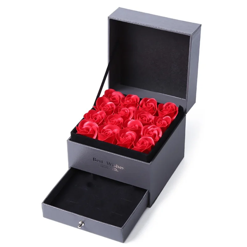 1 pc Rose Gift Box Concise Double Soap Flower Gift Box Perfume Jewelry Drawer Box Valentine's Day Gift Look Like Fresh