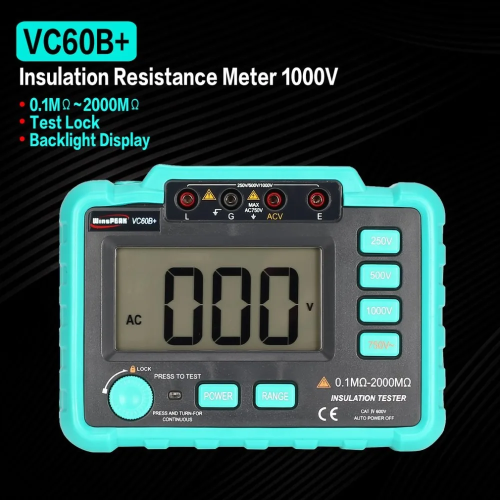 

VC60B+ 1000V Digital Auto Range Insulation Resistance Meter Tester Megohmmeter Megger High Voltage LED Indication 1999 Counts