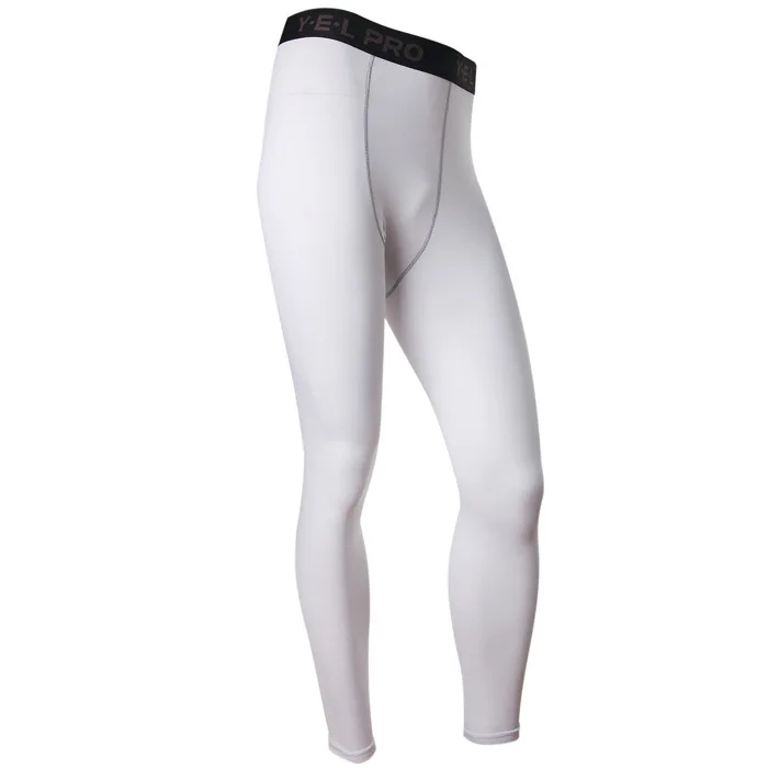 Мужские эластичные быстросохнущие брюки мужское компрессионное трико Pantalones спортивный поезд леггинсы для фитнеса спортзала спортивные штаны для бега - Цвет: Белый