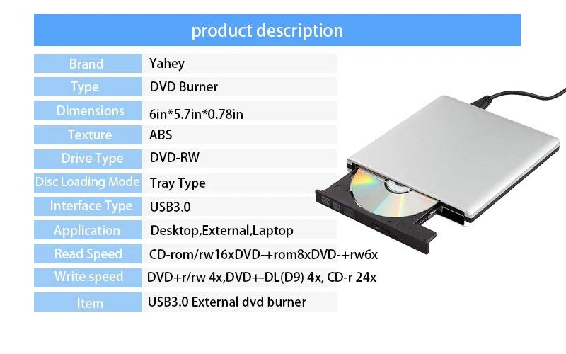USB 3,0 внешний CD DVD RW устройство для записи дисков оптический компакт-диск проигрыватель с функцией записи Portatil для ноутбуков, настольных ПК+ сумка для привода