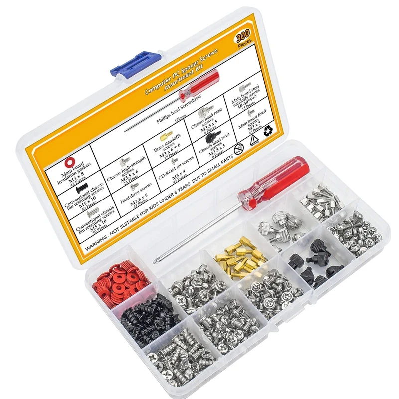 

300Pcs Personal Computer Screw Standoffs Set Assortment Kit with a Screwdriver for Hard Drive Computer Case Motherboard Fan Po