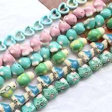 

5PCS Cute Little Animal Fish Little Turtle Cat Head Hand-painted Ceramic Beads Diy Handmade Beaded Earrings Accessories