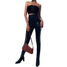 Осенние и зимние плюшевые супер мягкие эластичные персиковые кожаные штаны Леггинсы большого размера из искусственной кожи с высокой талией длинные кожаные штаны