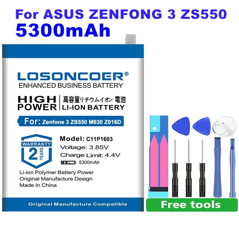 

0 Cycle 100% New 5300mAh C11P1603 Replacement For ASUS Zenfone 3 Zenfone3 ZS550 M630 Deluxe 5.7inch Z016D ZS570KL +Free Tools