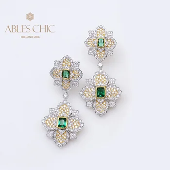 

Retro Flower 925 Silver Emerald CZ Drop Earrings Vintage Clover 18K Gold Two Tone Floral Wedding Studs Fine Jewelry Wholesale