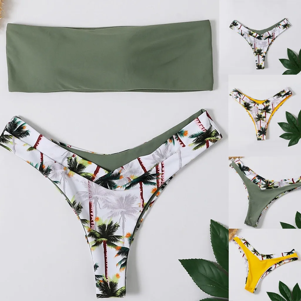 Сексуальные женские стринги бразильский купальник со стрингами купальник цветочный принт низ купальник для женщин желтый зеленый 1 шт