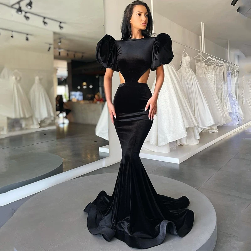 

Женское вечернее платье-Русалка Thinyfull, черное бархатное платье с открытой спиной для выпускного вечера, коктейльные платья до пола с юбкой-годе