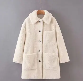 

HCBLESS Women's Woolen Coat 2019 autumn new women's white lamb fur coat loose fleece coat