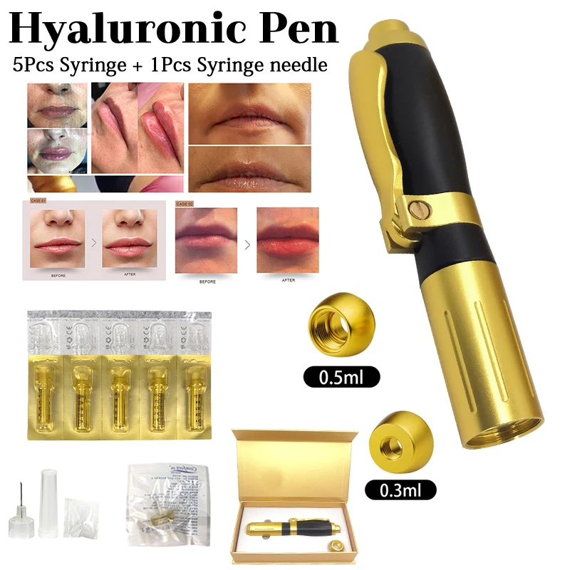 

2 in 1 acid injection gun hyaluronic pen 0.3ml &0.5ml head gold hyaluron atomizer gun lip filler injector Noninvasive Nebulizer