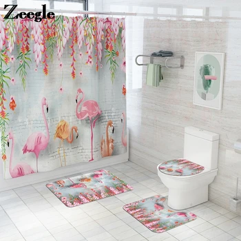

Bath Mat and Shower Curtain Water Absorbent Bath Mat Bathroom Carpet Absorbent Mat Toilet Mat Non Slip Rug set Pattern Mat Suit
