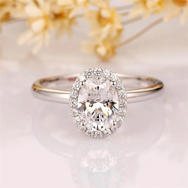 

Женское кольцо с муассанитом, белое золото 1,5 карат, 8 х6 мм, 14 к