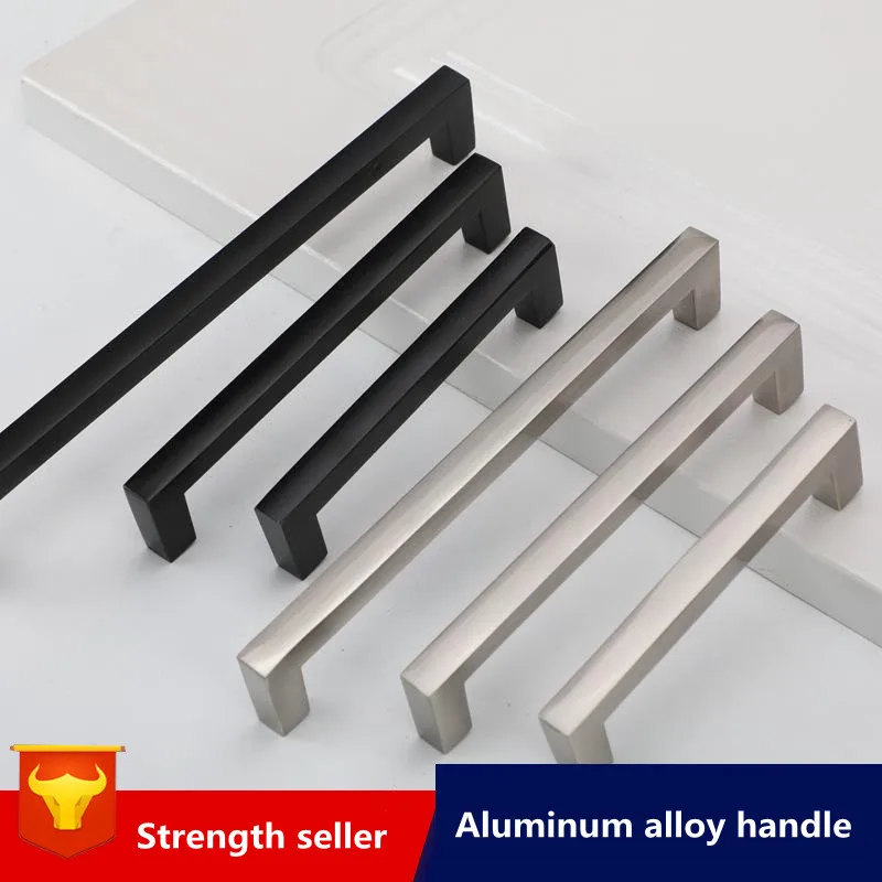 Black Cabinet Handles Kitchen Door Handles Drawer Knobs Aluminum Alloy Wardrobe Door Brushed Modern Style Hardware furniture handles kitchen door handles