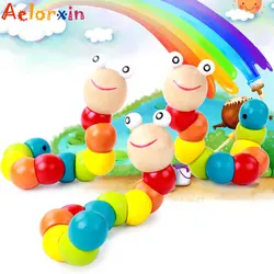 Brinquedos de madeira coloridos torção brinquedos educativos worm puzzle brinquedos para crianças colorbaby desenvolvimento brinquedos dedos jogo para criança