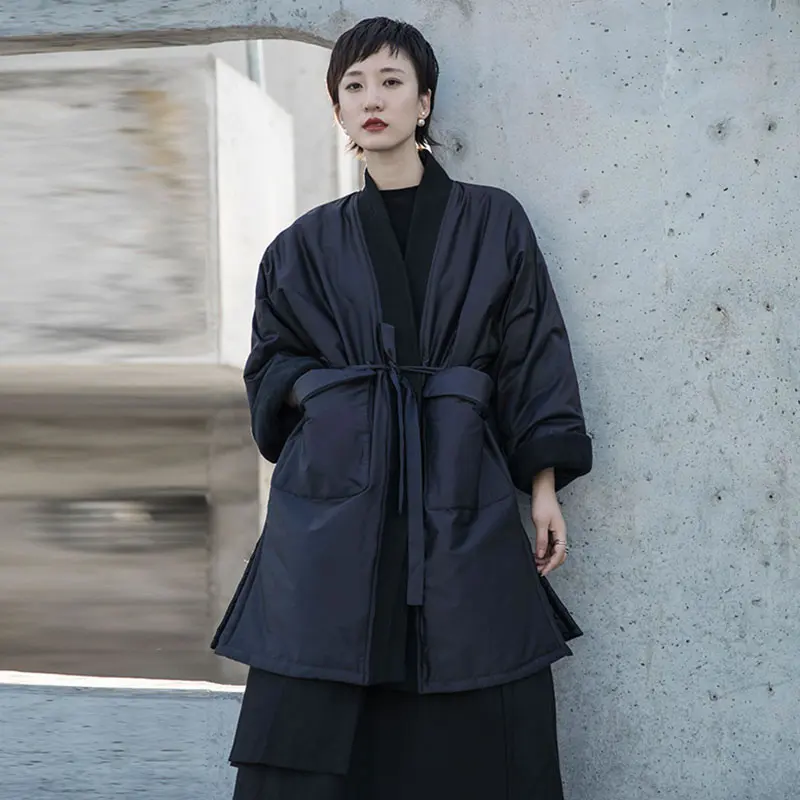 black WLD2914 XITAO, черные повязки, парки для женщин, элегантные,, Осенние, с разрезом, свободные, маленькие, свежие, в этническом стиле, с широкой талией, парки WLD2914 - Цвет: black WLD2914