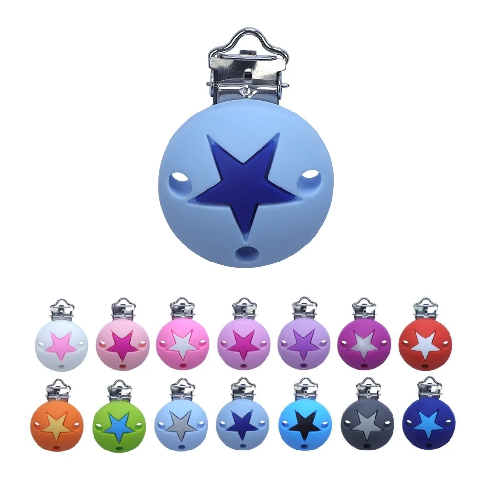 joepada 2pc Stars Crown  Silicone Beads Pacifier Clip Rope Making Baby Teething Necklace Accessories Clip Nipple Clasps Teether