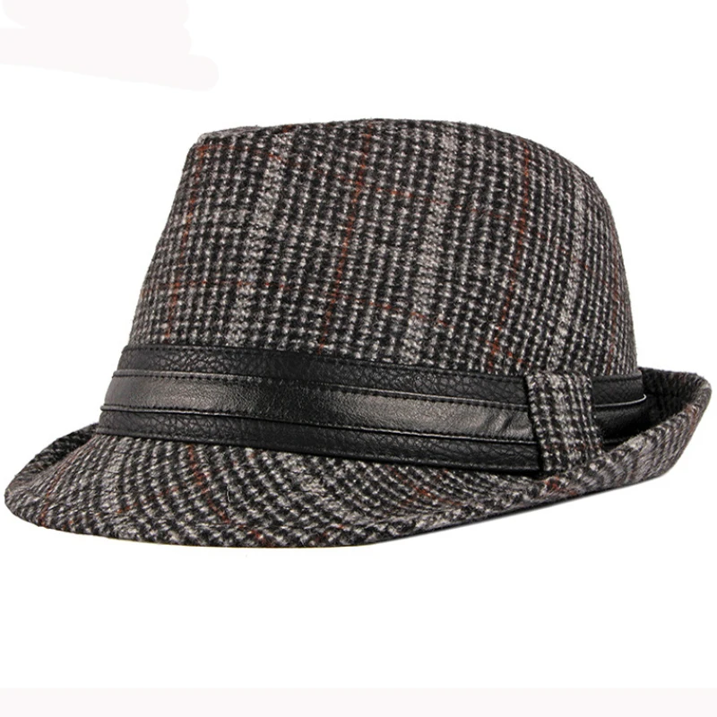 Шляпа HT2774 Fedoras осенне зимняя шапка для мужчин винтажная Клетчатая Шерстяная