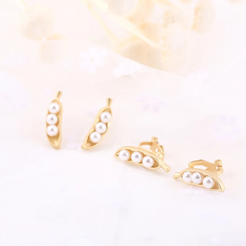 

New pearl fan-shaped peas without pierced ear clip personality net red earrings female