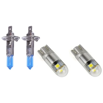 

2Pcs 55W H1 White Halogen High Beam Headlight Bulb with 2Pcs W5W T10 3 SMD 3030 LED Bulbs Super Bright White