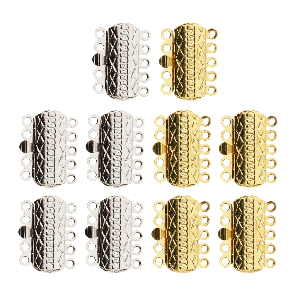10pcs Gold silver color Color Pinch Push Clasps 5 Strands 18x15mm Buckle DIY Accessories For Jewelry Necklace Bracelet Making Findings