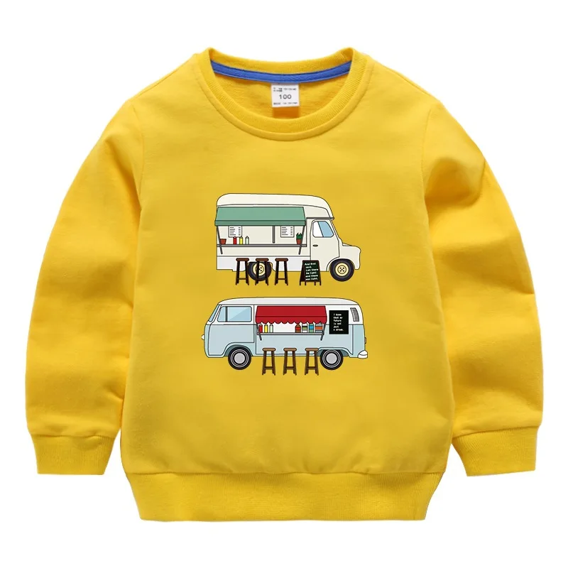 Свитер для малышей; детская одежда для мальчиков; Весна-Осень г.; пуловер с рисунком; Модная одежда для малышей; толстовки с круглым вырезом для девочек - Цвет: Bus Yellow