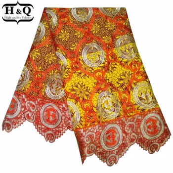 

H&Q fashionable wax fabric african 2020 batik lace high quality embroidery nigeria guipure lace water soluble fabric 6 yards/pcs